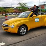 Mayor Verg Bernaro riding in the 150th Birthday Parade